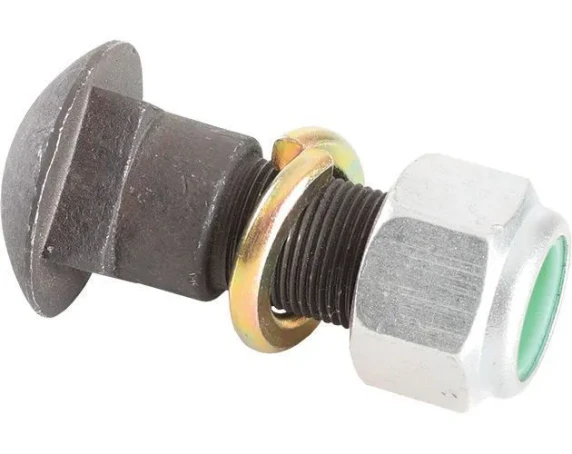 Parafuso cabeça francesa Ø1” x 3.1/8” 14F UNS 1A GR5 | Arruela de pressão 3/4” média (bicromatizado) Porca sextavada autotravante com nylon alta 01” 14F