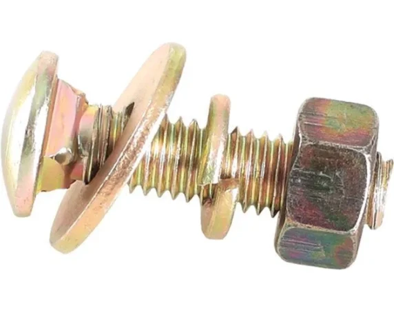 Parafuso cabeça francesa 1/2” x 2” 12F W GR2 RP (bicromatizado) Arruela lisa de Ø13,3 x Ø35,5 x 3,00 mm | Arruela de pressão 1/2” média (bicromatizado) Porca sextavada 1/2” 12 FIOS W GR5 CH.7/8” Alt.12 m