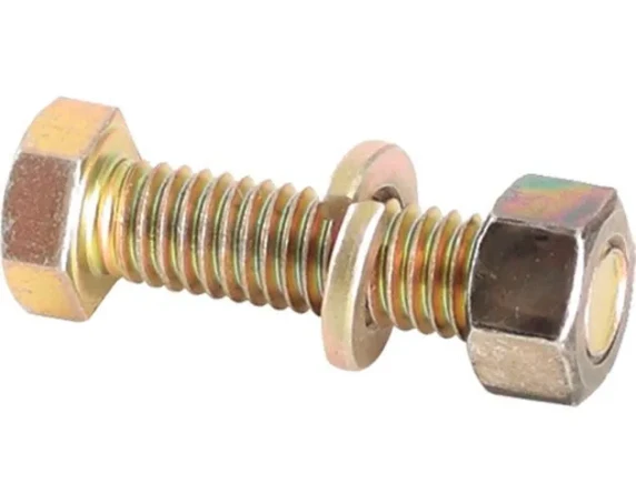 Parafuso cabeça sextavada 3/8” x 1.1/2” 16F UNC1A GR5 RT (bicromatizado) | Arruela de pressão 3/8” média “industrial” (bicromatizado) | Porca sextava