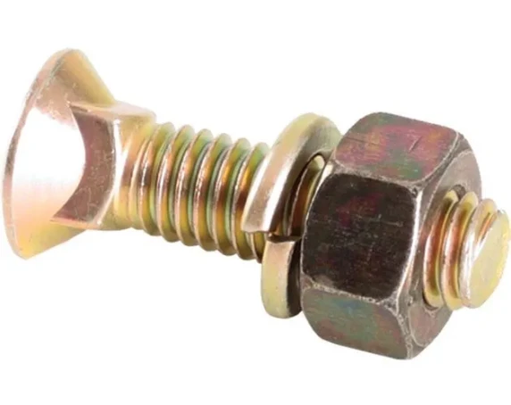 Parafuso cabeça escareada 1/2” x 2” 12F W GR2 RT (bicromatizado) Arruela de pressão 1/2” média (bicromatizado) | Porca sextavada 1/2” 12 fios W GR 5