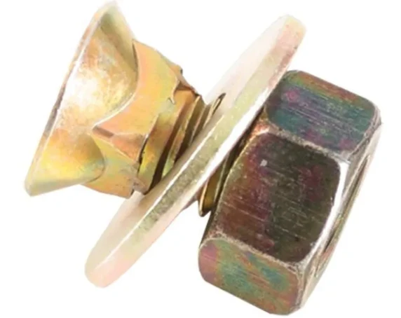 Parafuso cabeça escareada 1/2” x 1.1/4” 12F W GR2 RT | Arruela lisa de Ø 13,3 x Ø 35,5 x 3 mm Porca sextavada 1/2” 12 fios W GR 5 CH.7/8” Alt.12 m