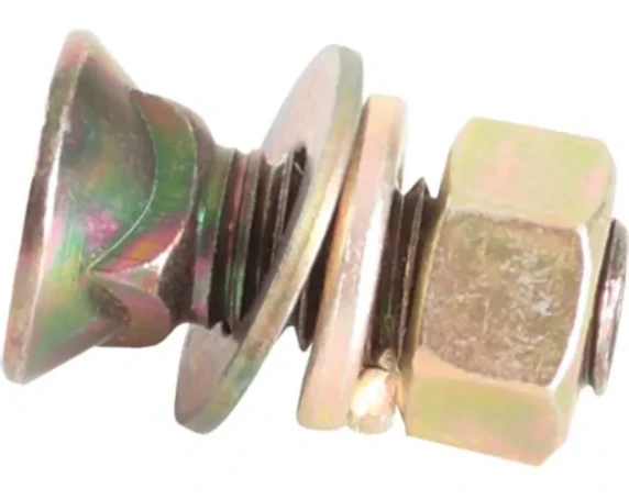 Parafuso cabeça escareada 1/2” x 1.1/2” 12F W GR2 RP | Arruela lisa de Ø 13 x Ø 26 x 2 mm Arruela de pressão 1/2” média (bicromatizado) | Porca sextavada